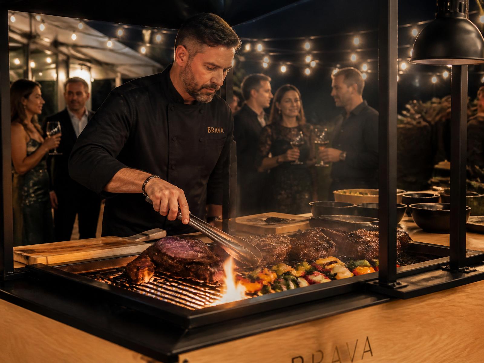 Chef grilling live for guests