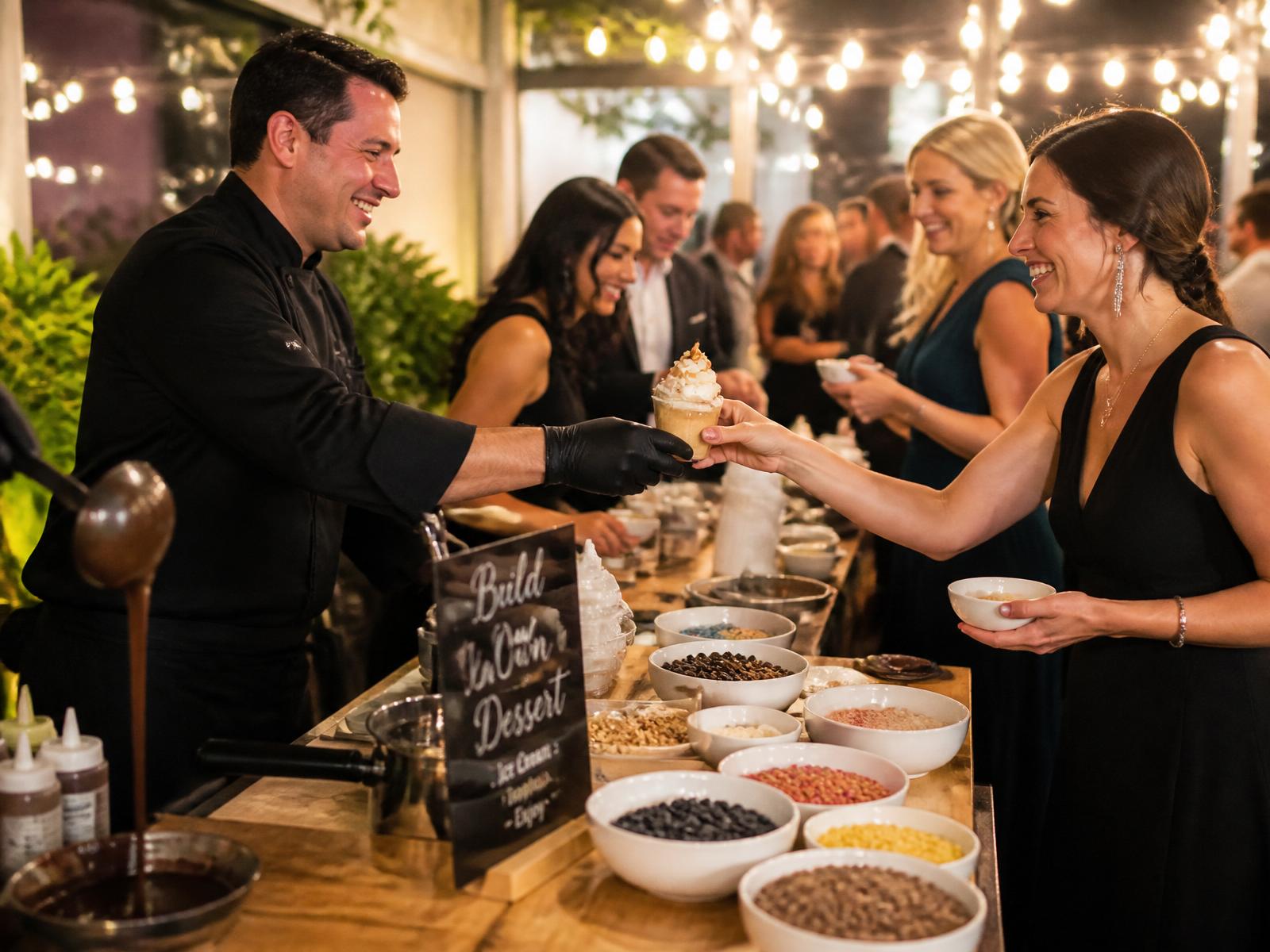 Guests customizing dessert with the chef